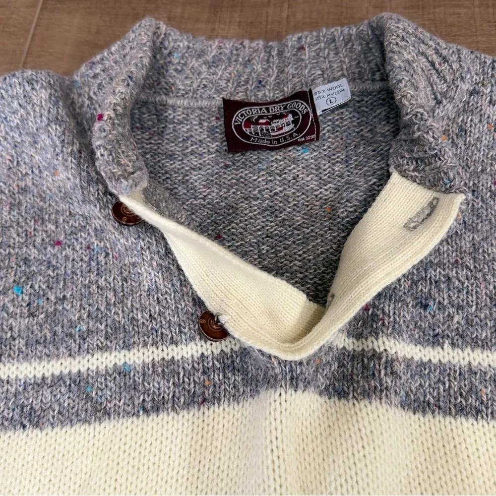 Victoria Dry Goods Wool Blend Vintage Sweater Men L Gray Cream Speckled USA Made - Picture 6 of 11